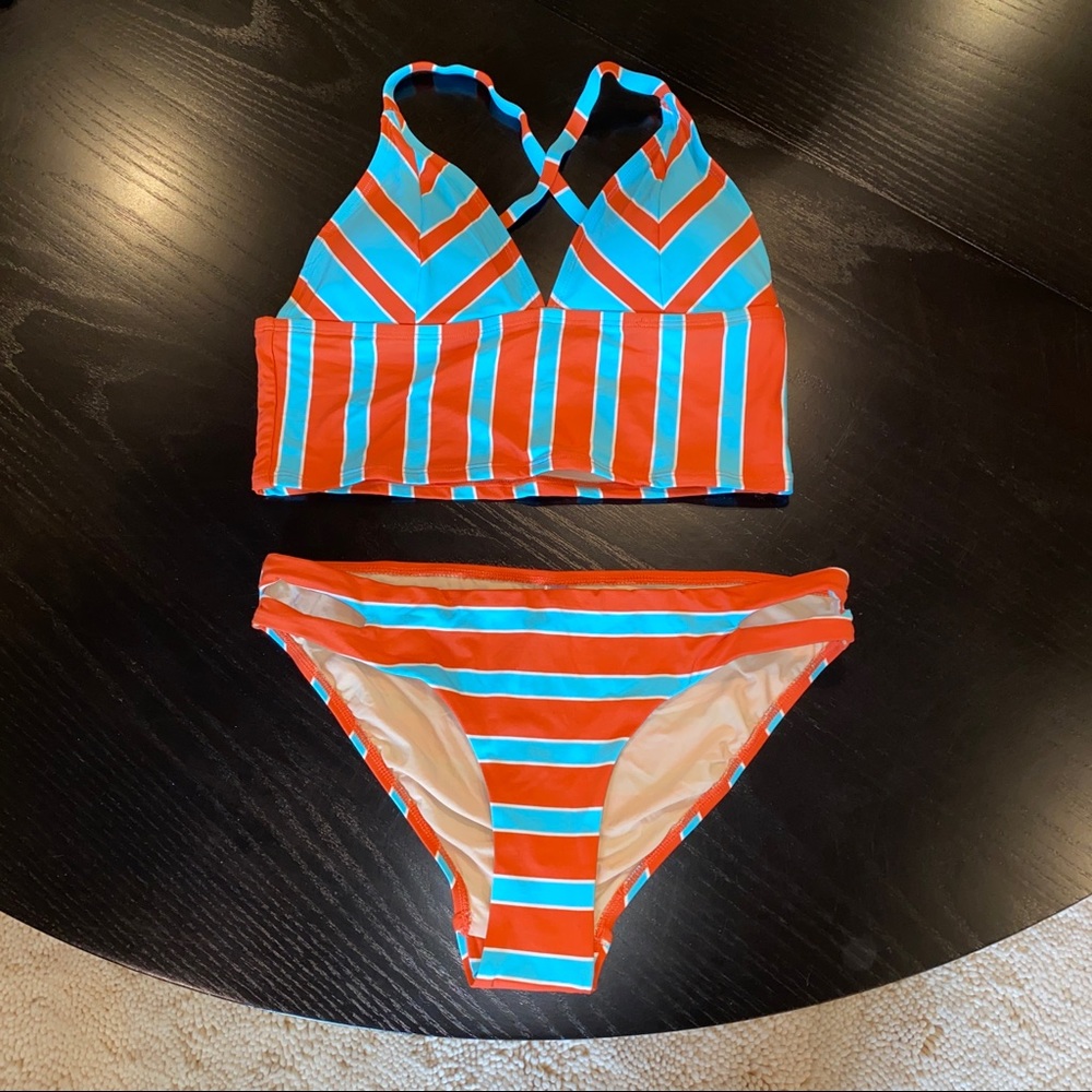 NWOT Anthropologie Allihop Bikini Swim Bottom in Blue & Orange Stripe, S Small